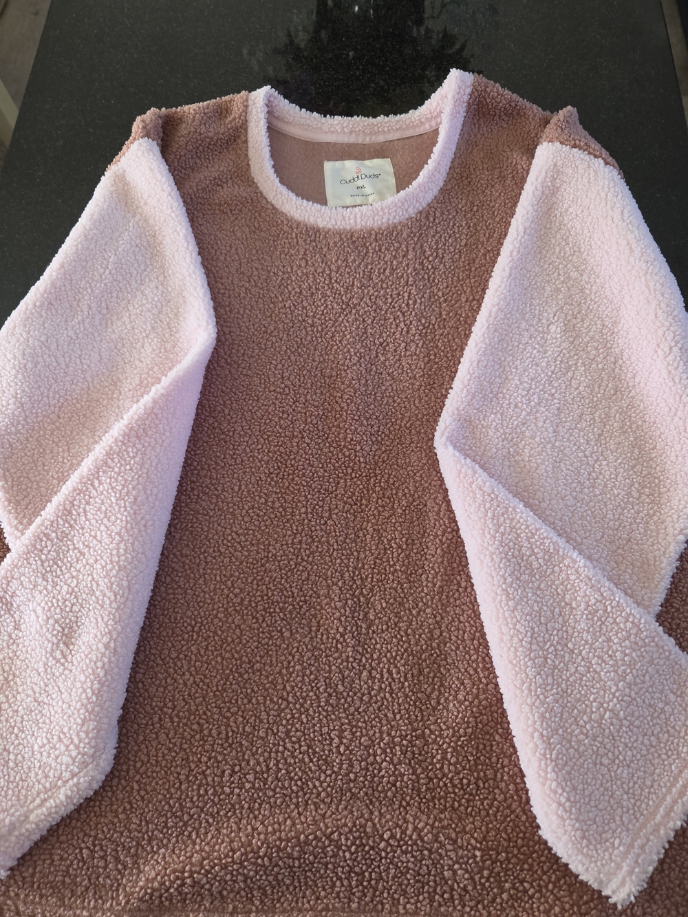 Cuddl Duds Two-Tone Sherpa Crewneck in Rose & Blush